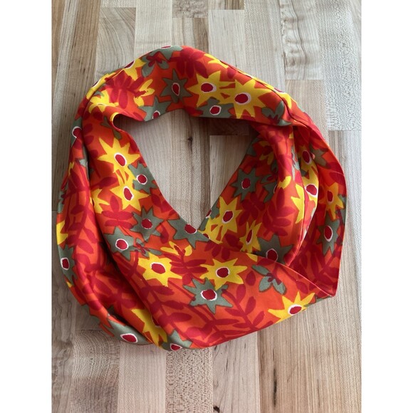Vera Neumann Vintage Silk Infinity Scarf Floral Orange Red Yellow Made in Japan - Picture 2 of 7